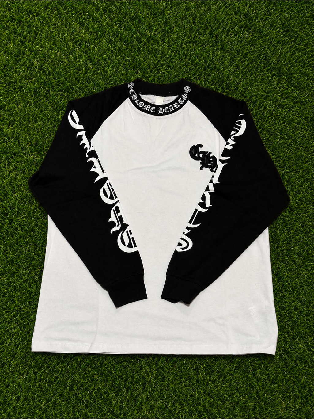 White/Black Chrome Hearts Long Sleeve Crew Neck.